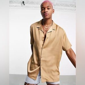 NWOT ASOS DESIGN regular revere satin shirt in bronze